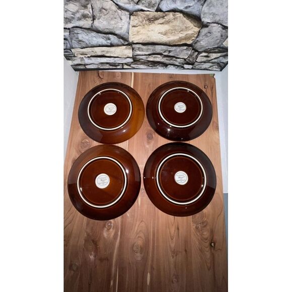 4 SABATIER STONEWARE WAVES BROWN AND ORANGE Plates 8 1/4" - Picture 6 of 6
